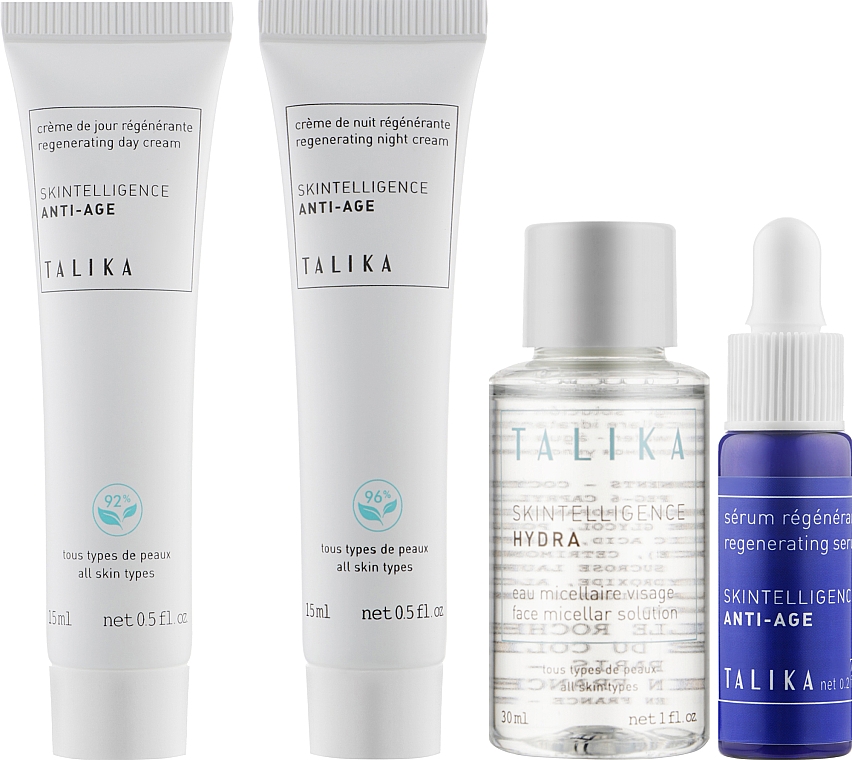 Набор - Talika Anti-Age Essentials Travel Kit (micel/water/30ml + f/cr/15ml + f/cr/15ml + serum/7ml + bag) — фото N2