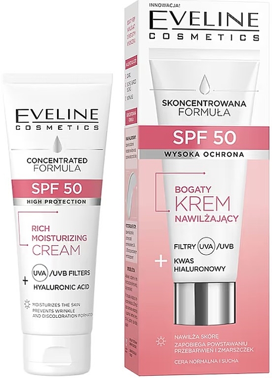 Насичений зволожувальний крем з SPF50 - Eveline Cosmetics Concentrated Formula Rich Moisturizing Cream — фото N1