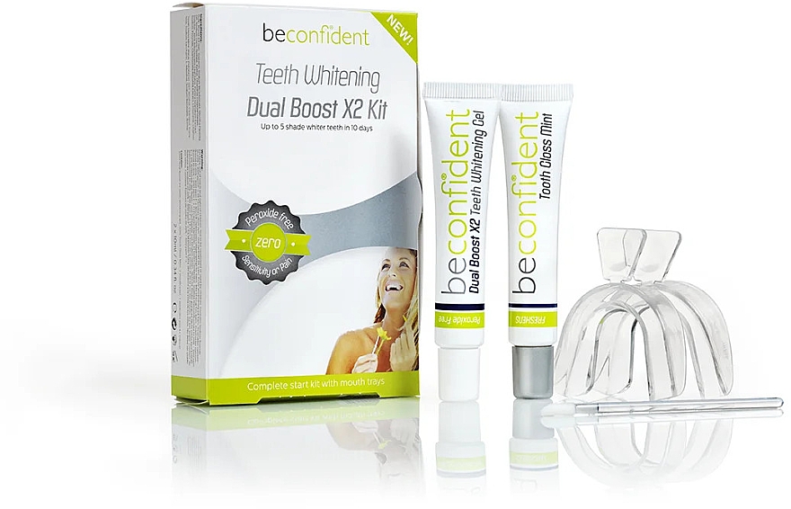 Набор - Beconfident Teeth Whitening Dual Boost Kit Set 4 Pieces 2021 (teeth/gel/10mlx2 + tray/2pcs) — фото N1