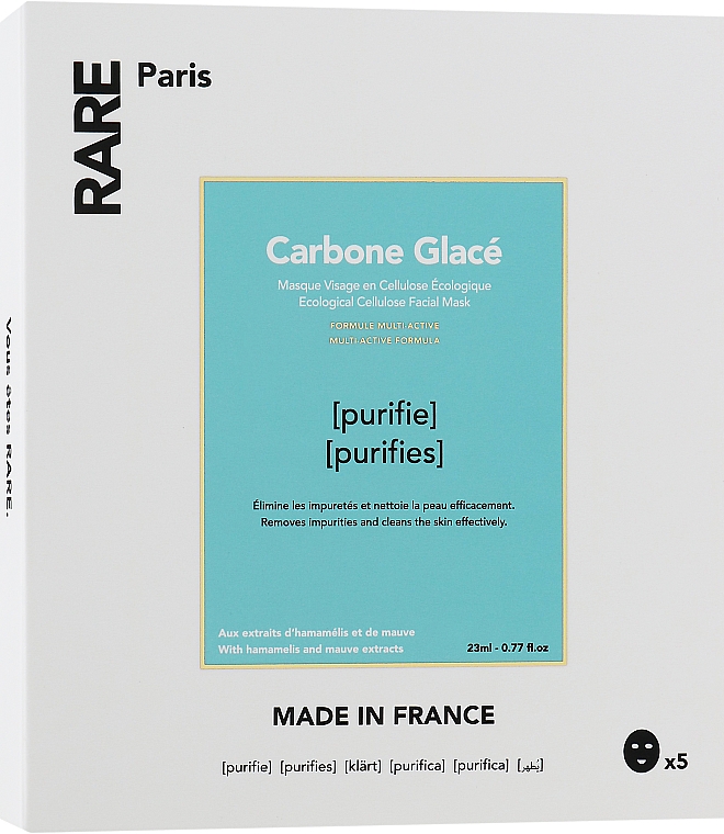 Черная тканевая маска для очищения и детокса кожи - RARE Paris Carbone Glace Ecological Cellulose Facial Mask — фото N2