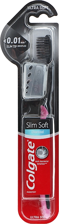 Зубная щетка "Шелковые нити", ультрамягкая, для защиты десен, с колпачком, розовая - Colgate Slim Soft — фото N1
