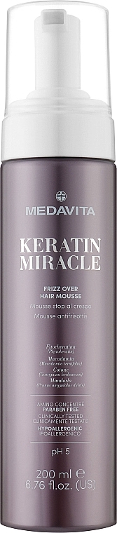 Мус для розгладження та проти пухнастості волосся - Medavita Keratin Miracle Frizz Over Hair Mousse — фото N1