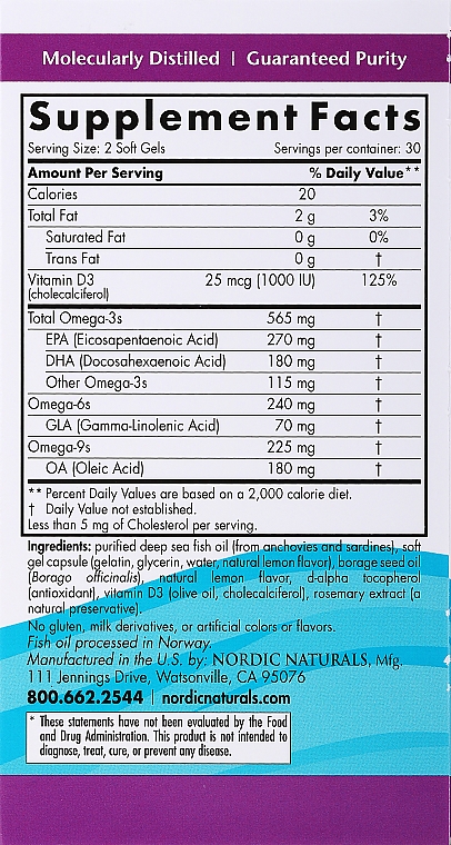 Пищевая добавка, лимон "Омега-3-6-9 + Д3" - Nordic Naturals Complete Omega- D3 Lemon — фото N2