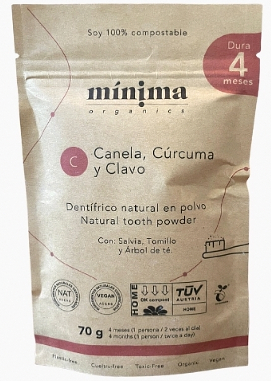Натуральный зубной порошок в компостируемом бумажном пакете "Корица, гвоздика и куркума" - Minima Organics Natural Tooth Powder  — фото N1