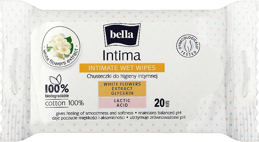 Вологі серветки для інтимної гігієни, 20 шт. - Bella Intima Wet Wipes