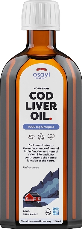 Харчова добавка у вигляді олії печінки тріски - Osavi Cod Liver Oil 1000 Mg Omega 3 — фото N1