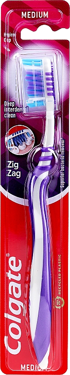 Зубная щетка "Зигзаг плюс" средней жесткости №2, фиолетово-белая - Colgate Zig Zag Plus Medium Toothbrush