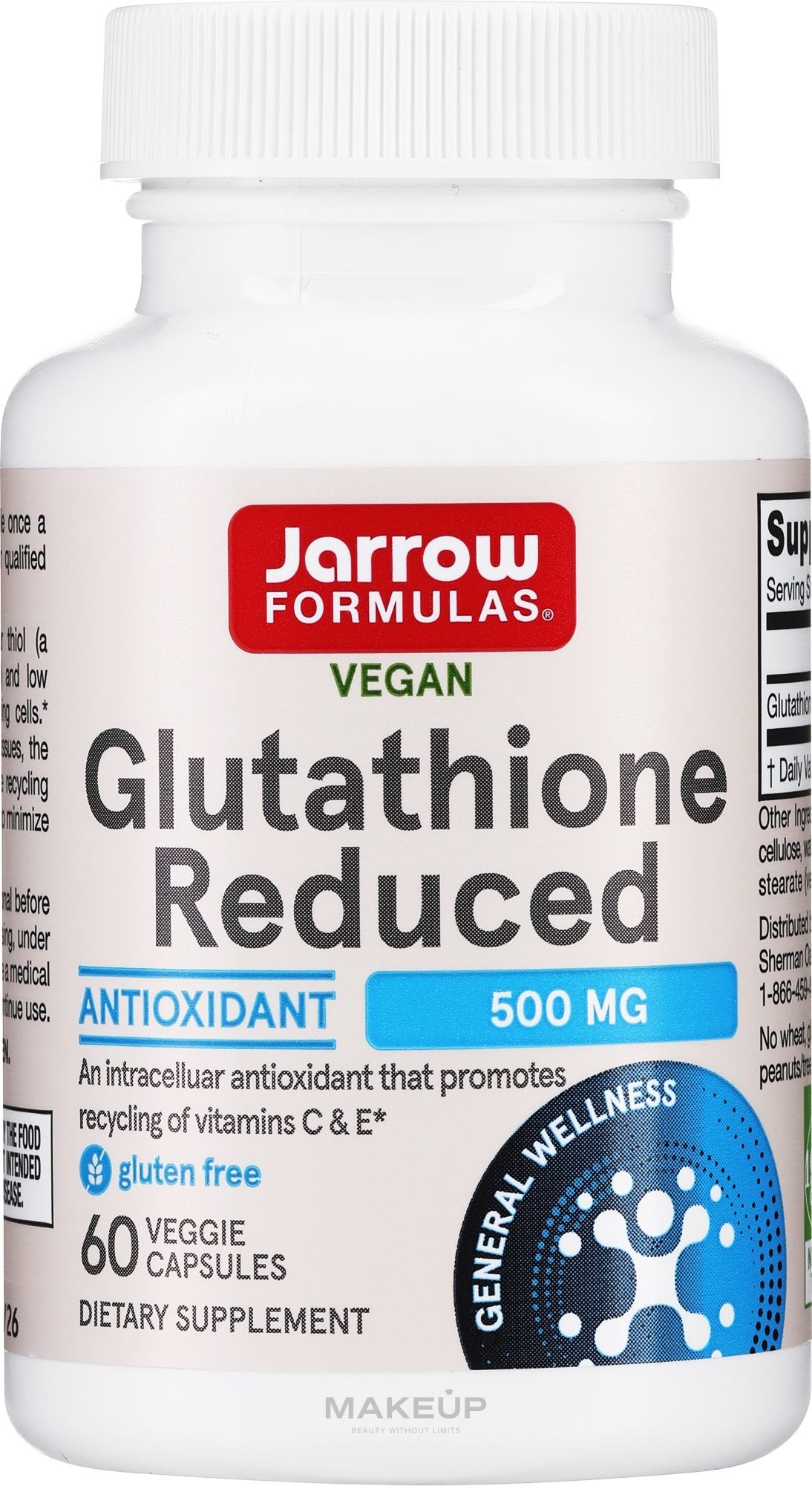 Харчові добавки - Jarrow Formulas Glutathione Reduced 500mg — фото 60шт
