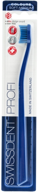 Зубная щетка, средне-мягкая, синяя с синей щетиной - SWISSDENT Profi Colours Soft-Medium — фото N1