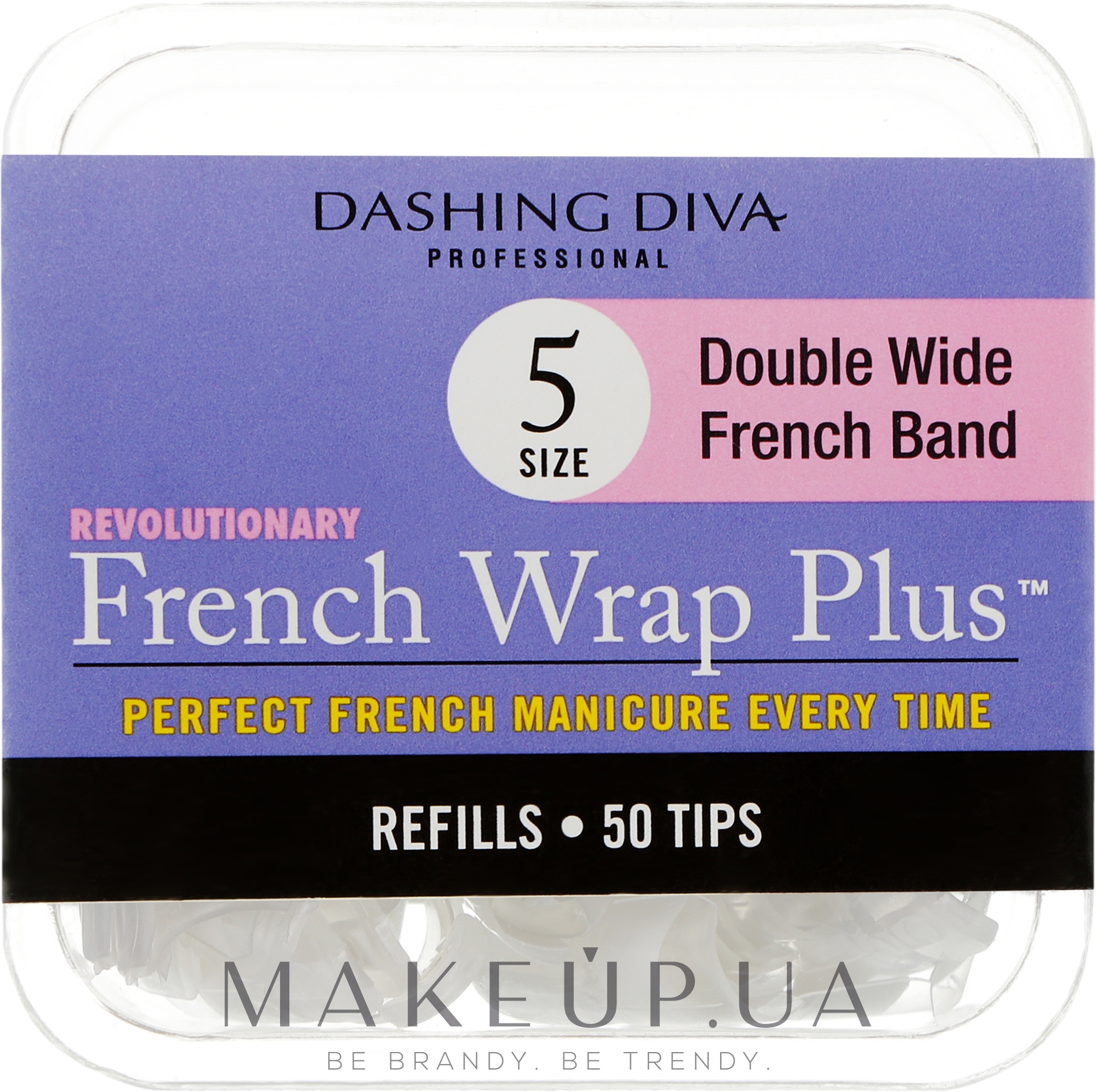 Типсы широкие "Френч Смайл+" - Dashing Diva French Wrap Plus Double Wide White 50 Tips (Size-5) — фото 50шт