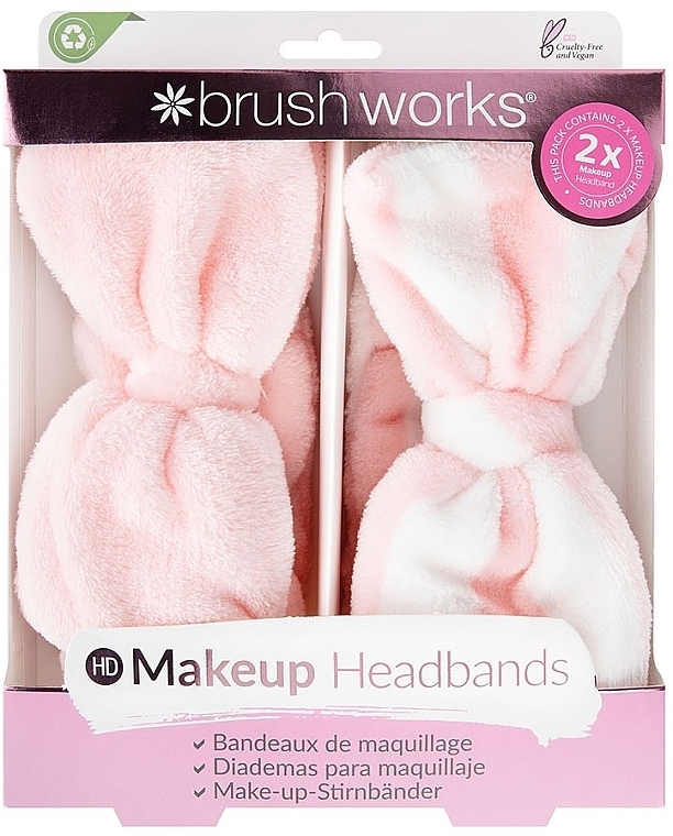 Набір пов'язок на голову, 2 шт. - Brushworks Makeup Headband Pink And White — фото N1