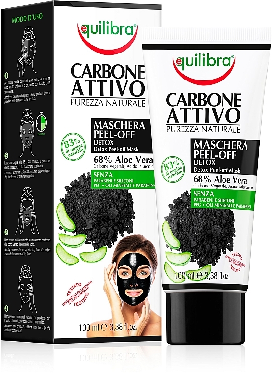 Маска для обличчя з активованим вугіллям - Equilibra Active Charcoal Detox Peel-Off Mask