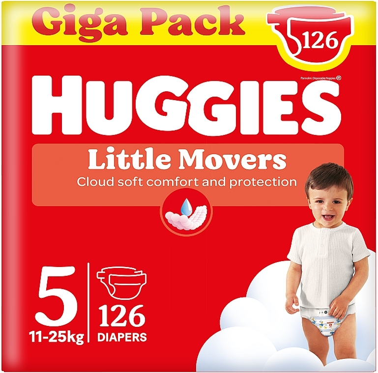 Подгузники Little Movers, 5 (11-25 кг), 126 шт - Huggies Giga Pack — фото N1