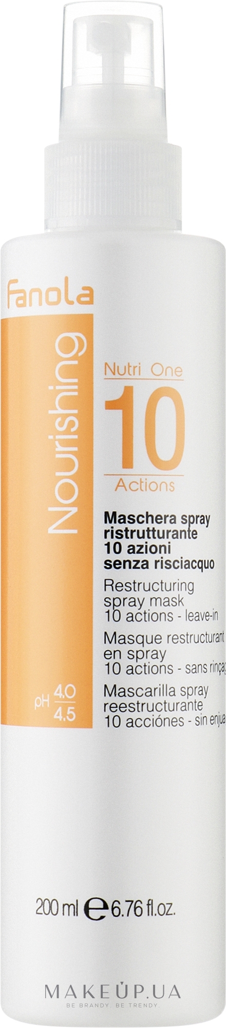 Відновлювальна маска-спрей для волосся, без змивання, PH 4,0-4,5 - Fanola Nourishing Nutri One 10 Actions Restructuring Spray Mask — фото 200ml
