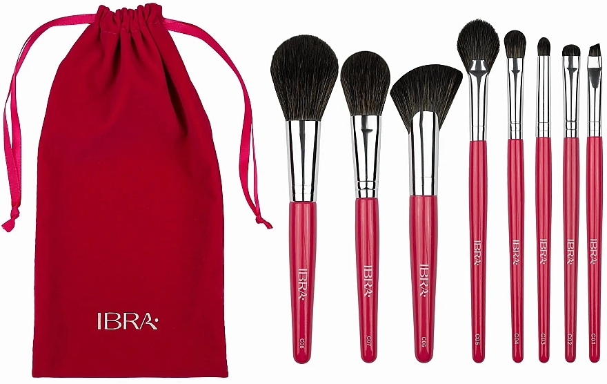 Набор кистей для макияжа в красном чехле, 8 шт. - Ibra Brush Candy Set — фото N1