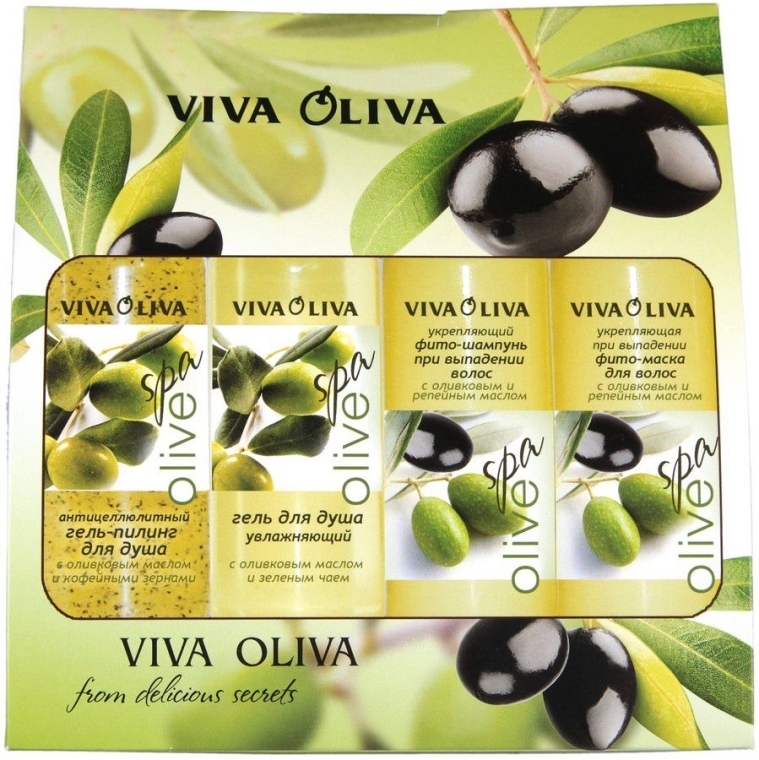 Набор "Оливковый SPA" - Viva Oliva (scrub/100ml + sh/gel/100ml + shm/100ml + mask/100ml)