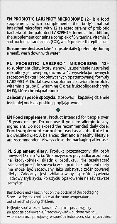Пищевая добавка пробиотик "Microbiome 12+", в капсулах - Allnutrition Probiotic LAB2PRO — фото N3