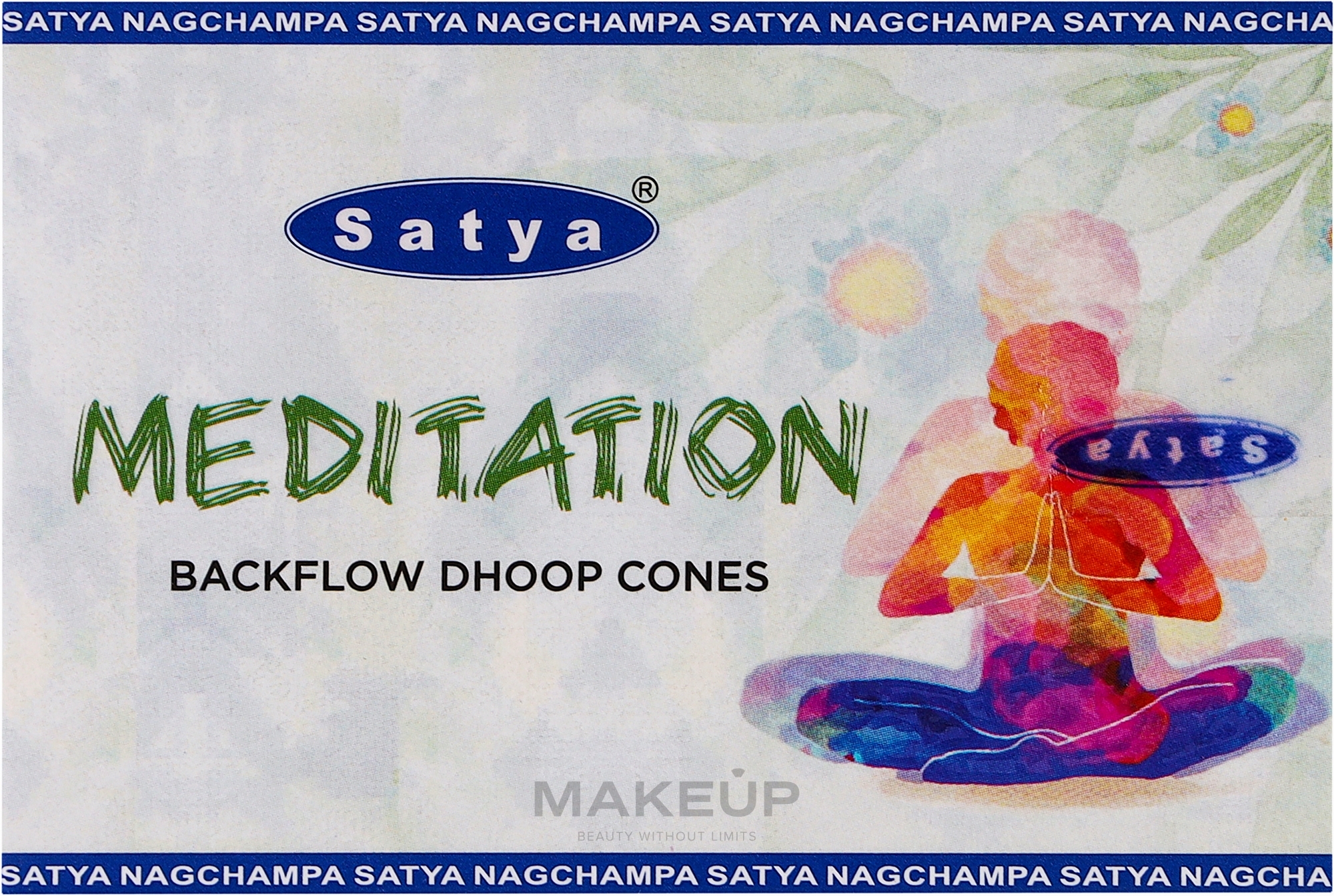 Стелющиеся дымные благовония конусы "Медитация" - Satya Meditation Backflow Dhoop Cones — фото 10шт