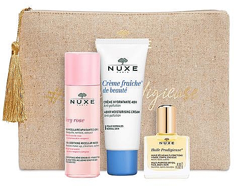 Набор - Nuxe Instinctive Huile Prodigieuse (d/oil/10ml + f/cr/30ml + micellar/water/50ml + bag)