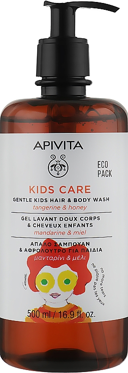 Детское средство для мытья волос и тела с мандарином и медом - Apivita Babies & Kids Natural Baby Kids Hair & Body Wash With Honey & Tangerine  — фото N1