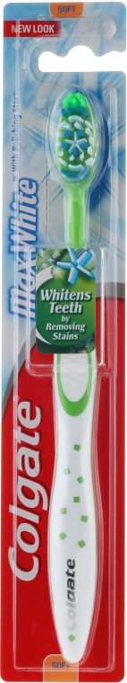 Зубна щітка м'яка, біло-зелена - Colgate Max White Soft With Polishing Star — фото N1