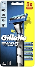 Духи, Парфюмерия, косметика Бритвенный станок с 5 сменными кассетами - Gillette Mach 3 Turbo 3D Motion