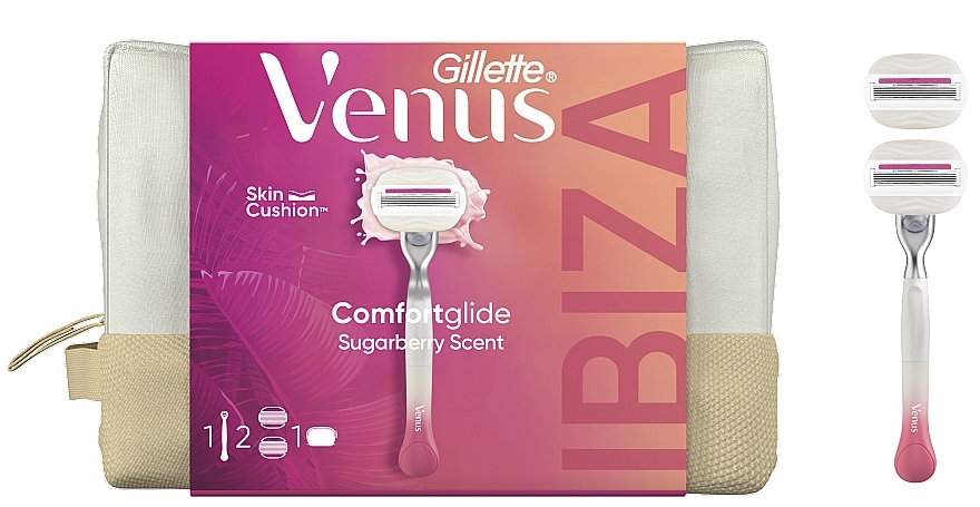 Набор - Gillette Venus Comfortglide Sugarberry Scent (razor/1pcs + refil/2pcs + case + pouch) — фото N1