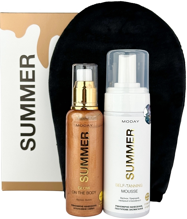 Набор для автозагара "Summer" - MODAY Gift Tanning Set (mouss/150ml + shimer/100ml + mitt/1pc.) — фото N4