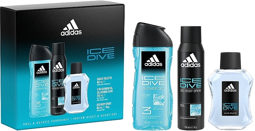 Adidas Ice Dive - Набор (edt/100ml + deo/150ml + sh/gel/250ml) — фото N1