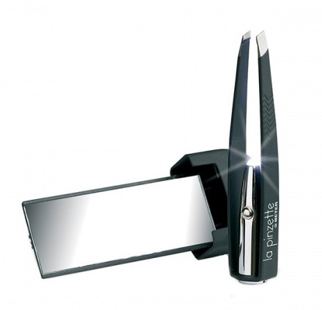 Пинцет для удаления волос с косыми кончиками, с подсветкой и зеркальцем, черный - Beter La Pinzette — фото N3