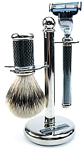 Парфумерія, косметика Набір для гоління - Golddachs SilverTip Badger, Mach3 Chromed Black (sh/brush + razor + stand)