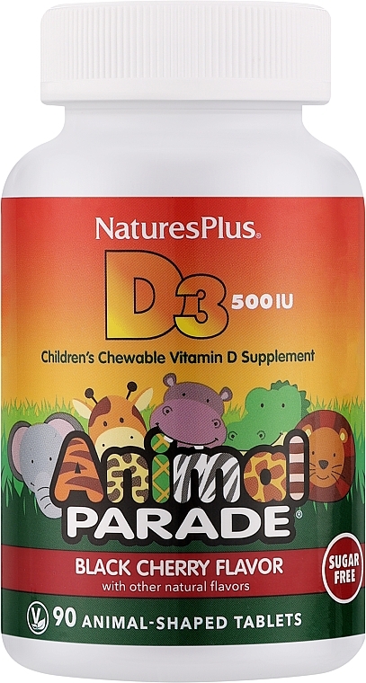 Вітамін D3 для дітей - NaturesPlus Animal Parade Sugarfree Vit D3 500IU Children’s Chewables — фото N1