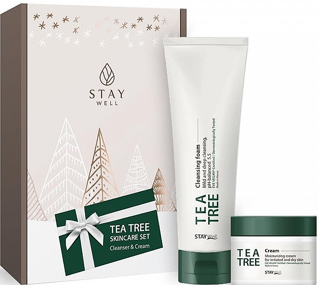 Набір для догляду за обличчям - Stay Well Vegan Tea Tree Calming Duo Set (foam/130ml + cr/50ml) — фото N1