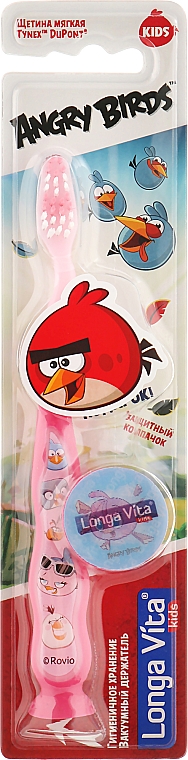 Зубна щітка "Angry Birds" з ковпачком, рожева - Longa Vita — фото N1