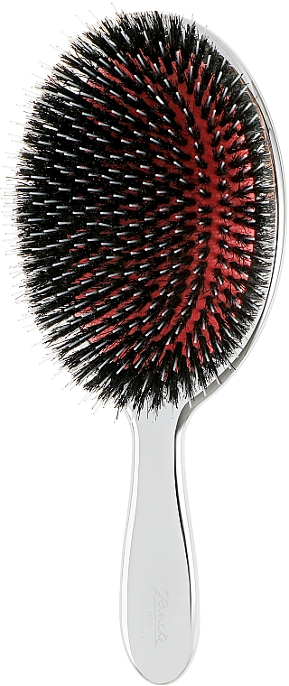 Расческа для волос с натуральной щетиной большая, 23M, серебряная - Janeke Silver Hairbrush  — фото N1