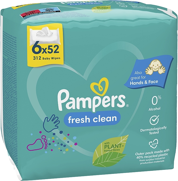 Детские влажные салфетки "Fresh Clean", 6x52шт - Pampers — фото N3