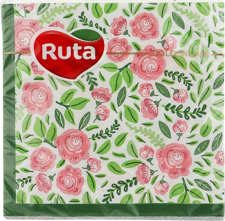 Салфетки сервировочные "Флора", двухслойные, 33x33 см, 20 шт., цветы на зеленом - Ruta — фото N1