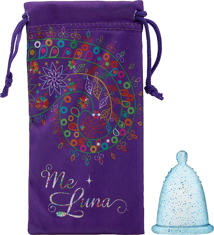 Менструальная чаша с шариком, размер S, голубой глиттер - MeLuna Classic Menstrual Cup  — фото N2