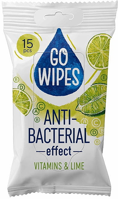 Влажные салфетки с витаминами и лаймом, 15 шт - Go Wipes Anti-Bacterial Effect Vitamins & Lime — фото N1