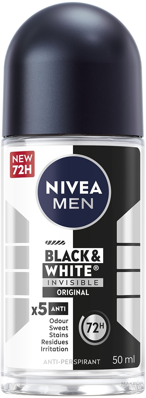 Антиперспирант "Черное и Белое невидимый: классический", шариковый - NIVEA MEN Black & White Invisible Original Anti-Transpirant — фото 50ml