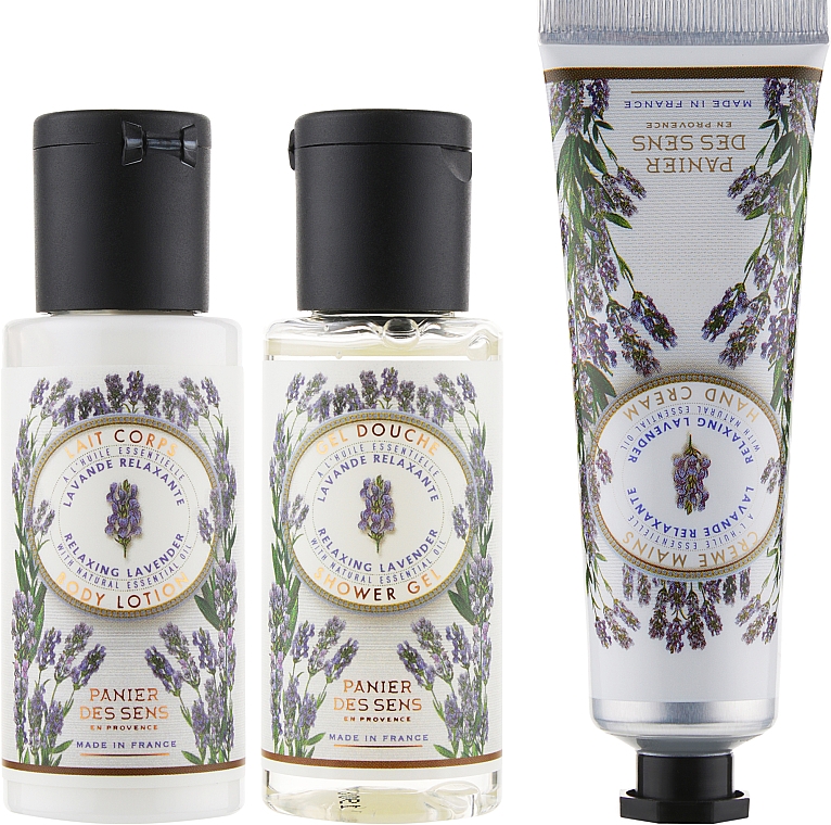 Набір для подорожей "Лаванда" - Panier des Sens Travel set Relaxing Lavender (h/cr/30ml + sh/gel/50ml + b/lot/50ml) — фото N2