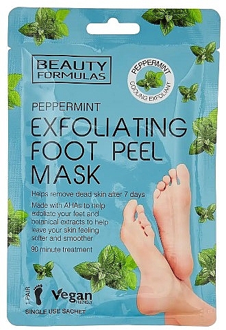 Відлущувальна маска для ніг із перцевою м'ятою - Beauty Formulas Peppermint Exfoliating Foot Peel Mask — фото N1