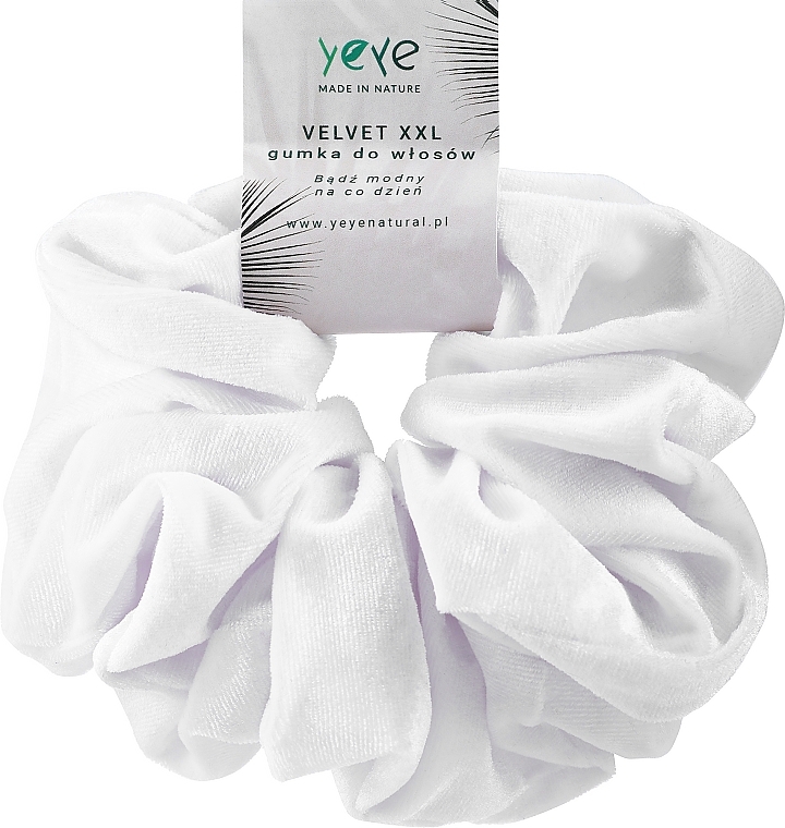 Вельветова резинка для волосся, біла - Yeye Velvet XXL — фото N1