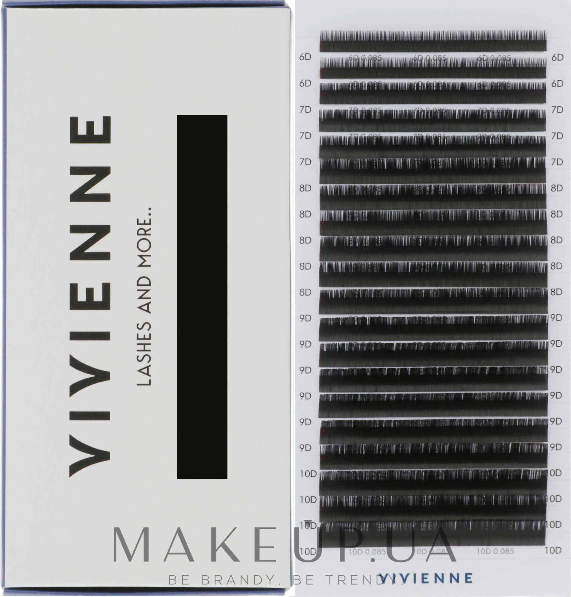 Накладні вії "Elite", чорні, 20 ліній (mix, 0,085, D, (6-10)) - Vivienne — фото 1уп