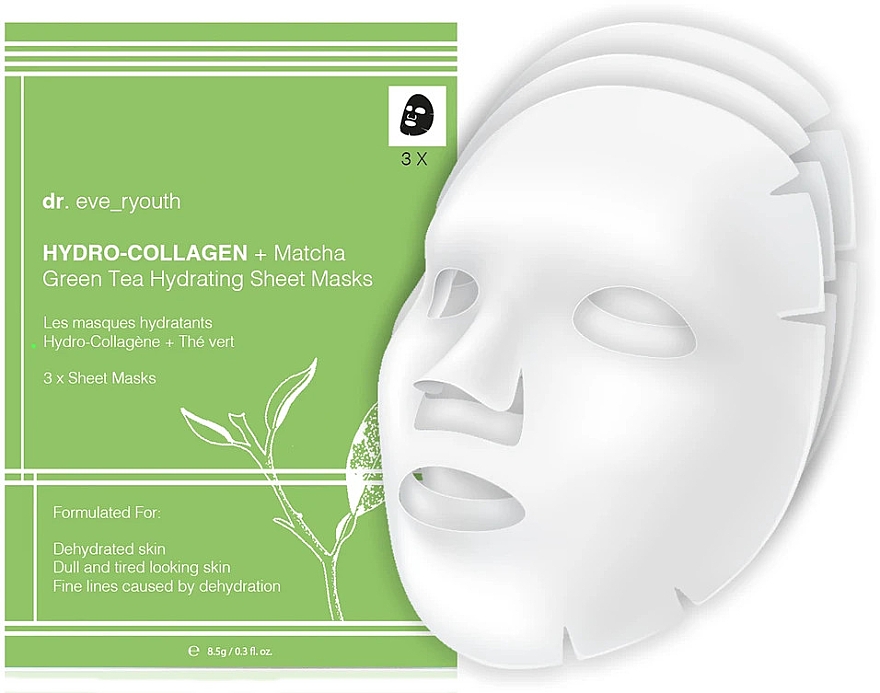 Зволожувальна тканинна маска для обличчя - Dr. Eve_Hydro-Collagen + Matcha Green Tea Hydrating Sheet Masks — фото N1