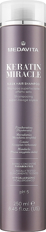 Ультраразглаживающий шампунь для волос с эффектом шелка - Medavita Keratin Miracle Sleek Hair Shampoo — фото N2