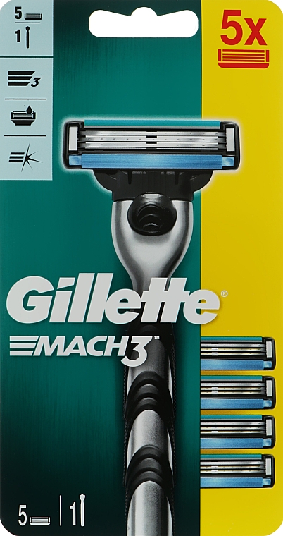 Бритвенный станок с 5 сменными кассетами - Gillette Mach3 — фото N8