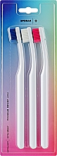 Набор зубных щеток "Plus", экстрамягких, синяя + белая + розовая - Spokar Plus — фото N1