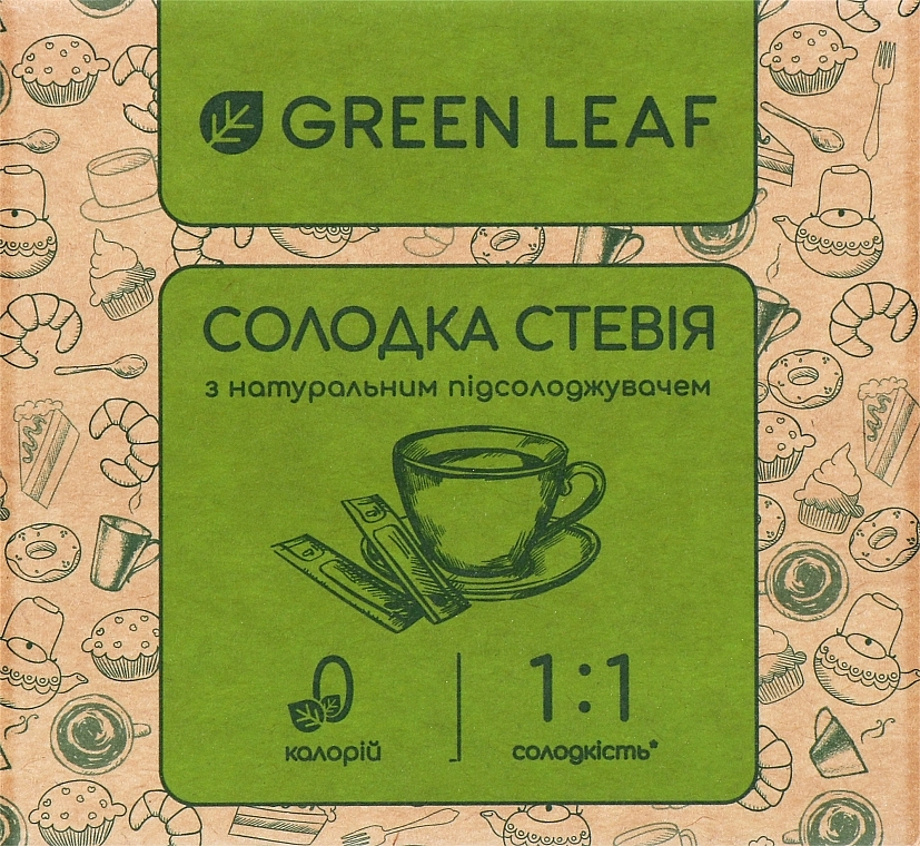 Натуральный подсластитель, сладкая стевия 1:1, стик - Green Leaf — фото N1