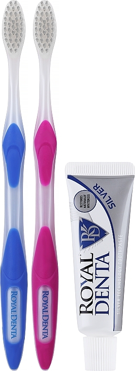 Набір - Royal Denta Travel Kit Silver (toothbrush/2pcs + toothpaste/20g + cosmetic bag/1pc) — фото N3